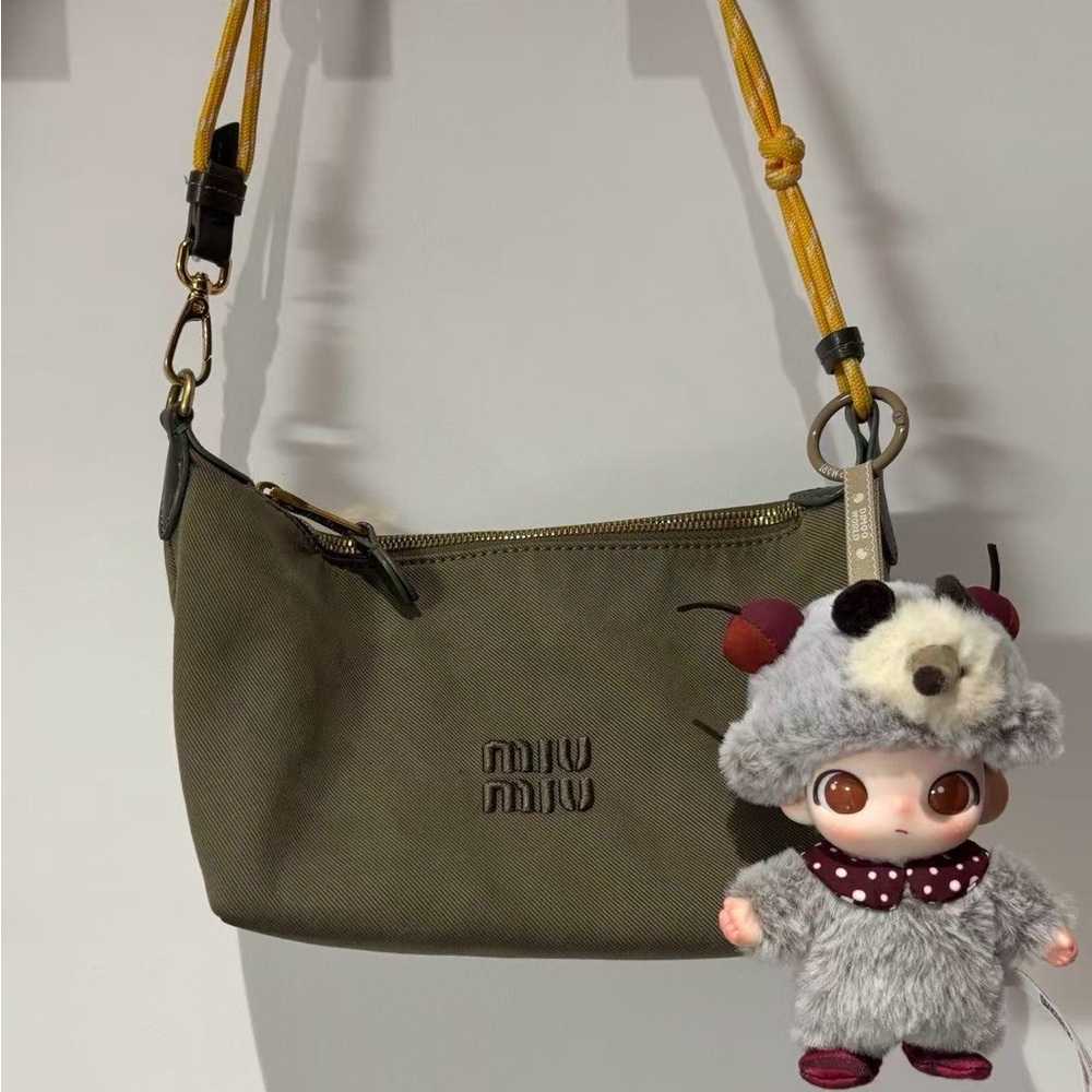 Miu Miu Olive Canvas Crossbody with Yellow Rope Accent